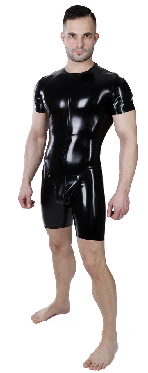 Shortanzug mit Codpiece, Schulter-RV, 0,90 mm Latex