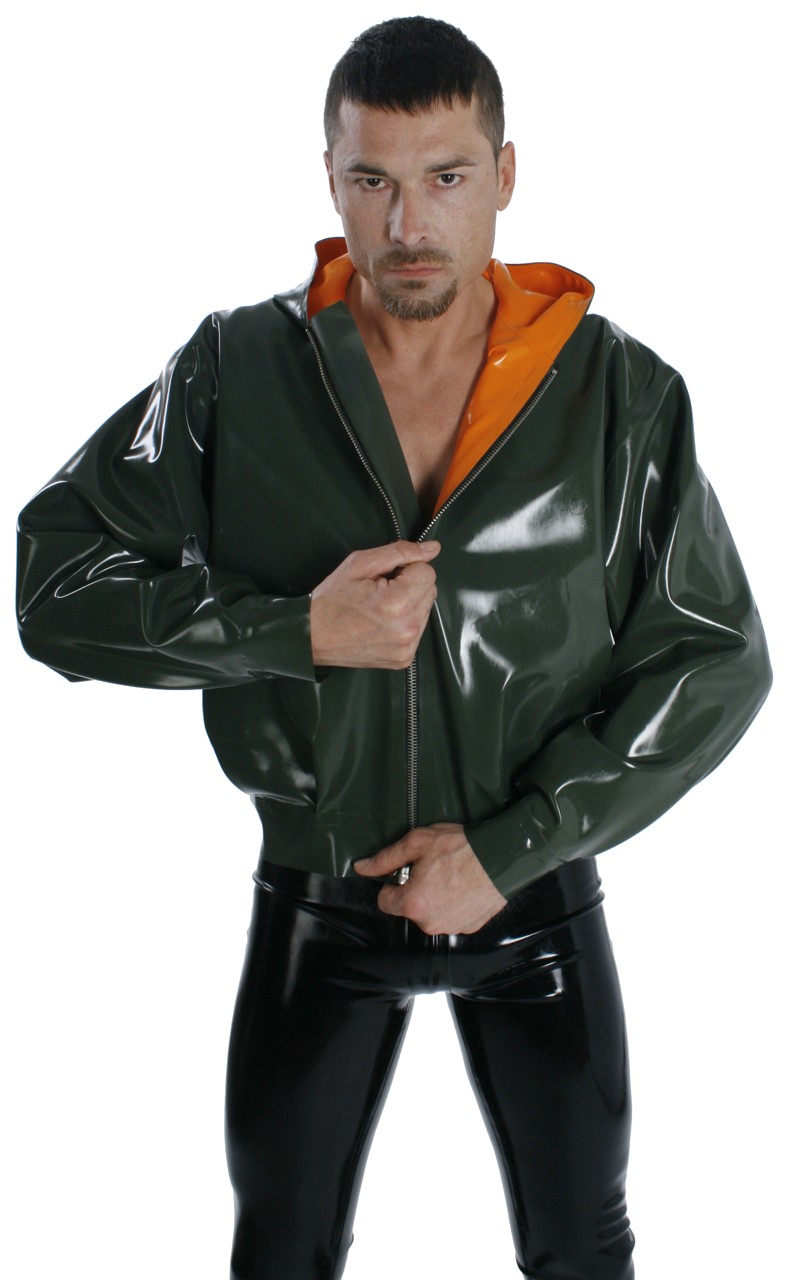 Bomberjacke mit Kapuze, komplett gefüttert, 0,90 mm Latex