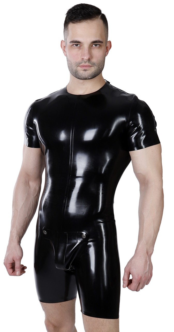 Shortanzug mit Codpiece, Schulter-RV, 0,90 mm Latex
