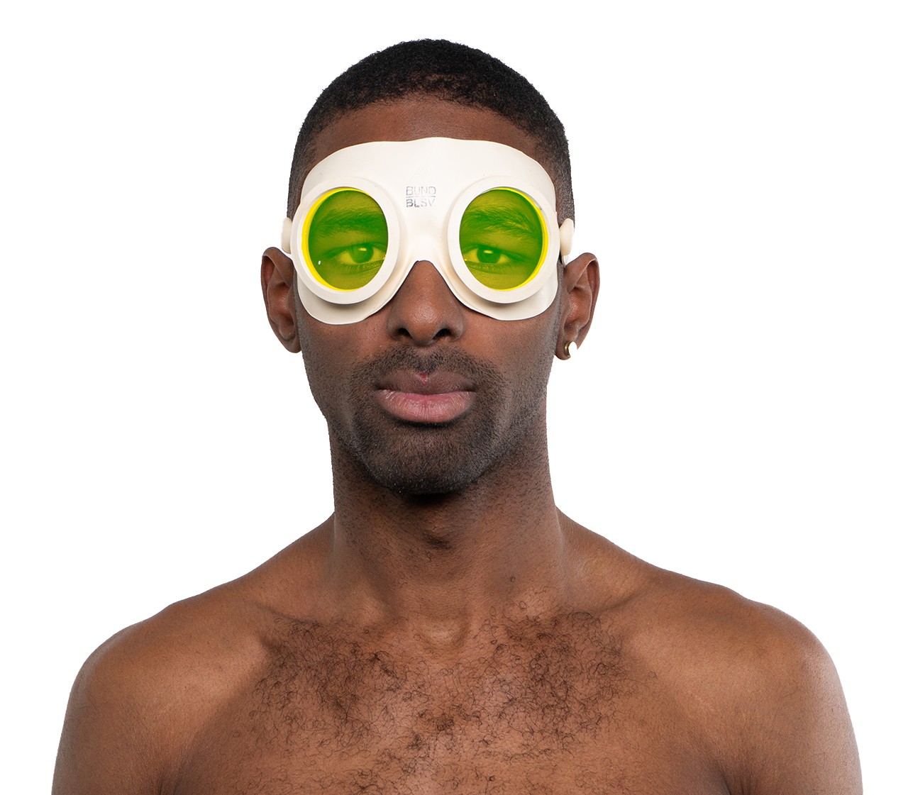 Schutzbrille, weiß mit fluoreszierend gelben Augengläsern