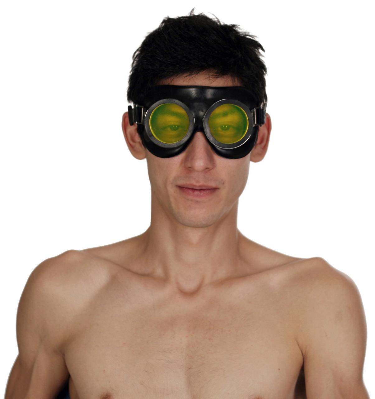 Schutzbrille, schwarz mit fluoreszierend gelben Augengläsern