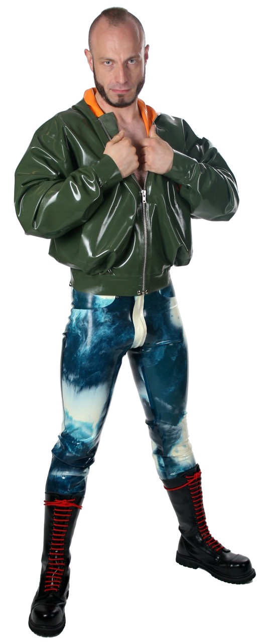 Bomberjacke mit Kapuze, komplett gefüttert, 0,90 mm Latex