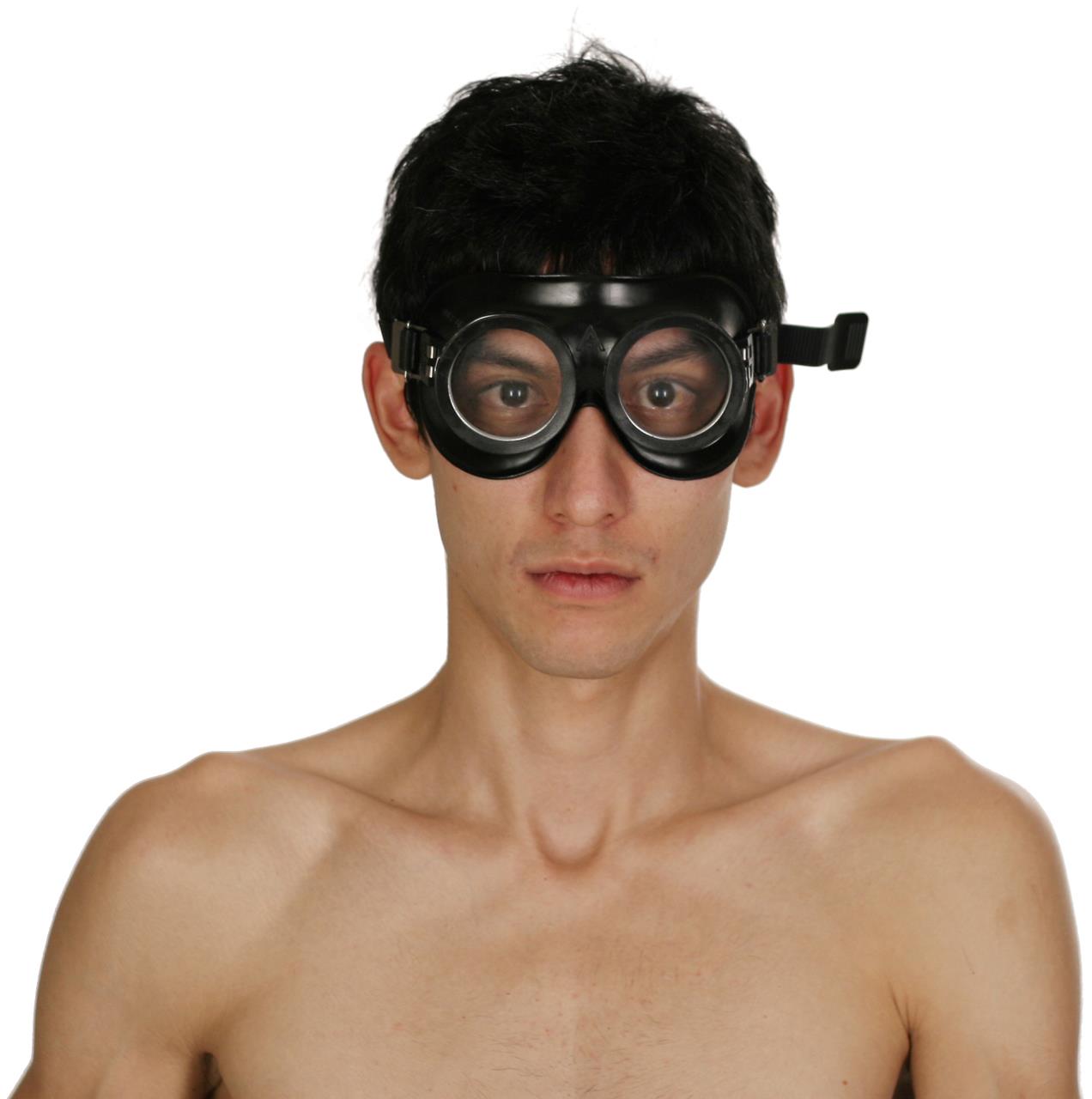 Schutzbrille, schwarz mit klaren Augengläsern