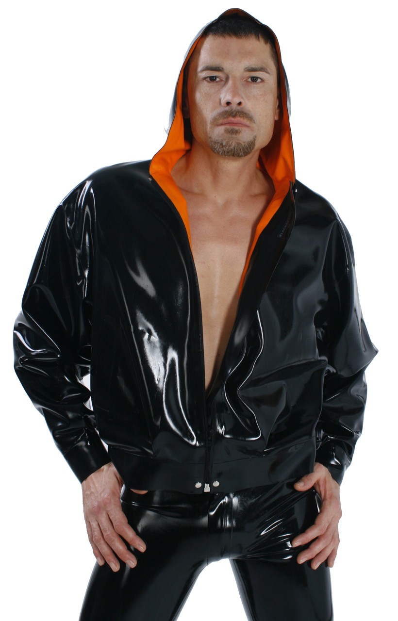 Bomberjacke mit Kapuze, komplett gefüttert, 0,90 mm Latex