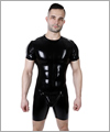 26029 Latex cycle suit with codpiece, shoulder zips