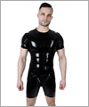 26029 Latex Shortanzug mit Codpiece, kurzer Arm, Schulter-RVs