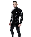 26026 Latex catsuit with codpiece, shoulder zips and rear zip