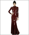 01007 Latex stand up collar dress with godet