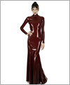 01007 Latex Stehkragenkleid, langer Arm, mit Godet