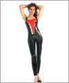 07009 Latex catsuit with coloured latex insert and tight legs