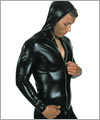 24013 Hooded latex top with full length zip